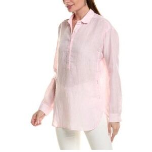 J. MCLAUGHLIN "Fallon" Light Pink Linen 1/2 Button Down Side Slit Preppy Tunic M